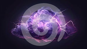 An icon of a thunderstorm cloud with lightning, isolated on a transparent background. Realistic element for weather