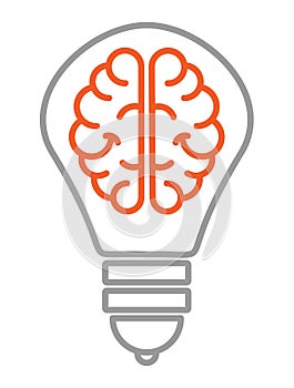 Icon on the topic is a good idea. a linear icon with the image of two hemispheres of the brain inside the bulb