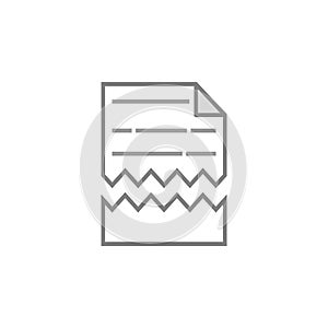 Icon of a torn sheet of paper with text. Damaged document or file. Vector illustration