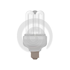 Flat vector icon of triple tube compact fluorescent lamp. Energy-saving light bulb. Element for promo poster of
