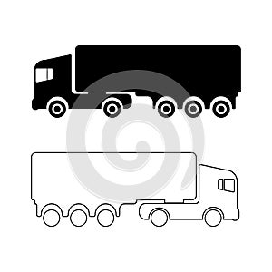 Icon of a truck with a trailer in two versions. Vector illustrations.