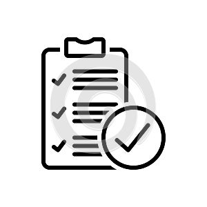 Black line icon for True, document and review
