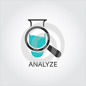 Icon of tube and magnifier, analyze concept