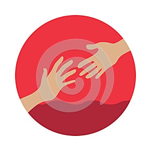 Icon of two hands reaching out to each other on a white background. Vector illustration. EPS 10