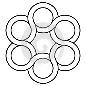 Icon valve logo, interlacing circles, vector symbol tap, concept torsion tattoo