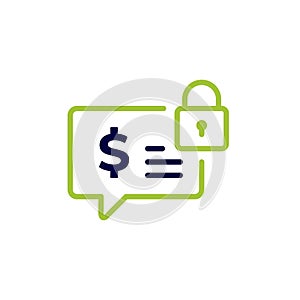 icon vector concept of suggestions of financial protection and safe investments illustrated with dollars in comments and padlock
