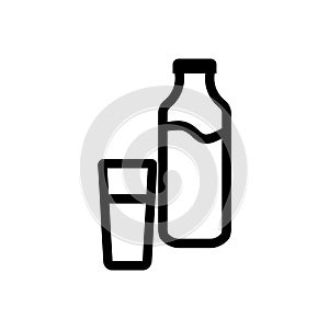 Icon vector illustration of milk, kefir in old fashioned glass bottle and glass of milk. Isolated on white background.