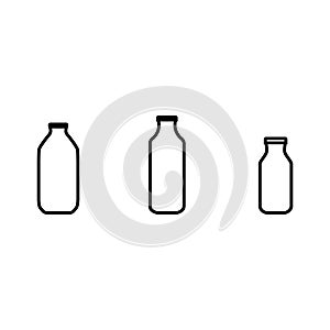Icon vector illustration set of milk, kefir in different glass bottles. Isolated on white background.