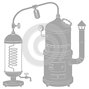 Icon with vintage distillation apparatus
