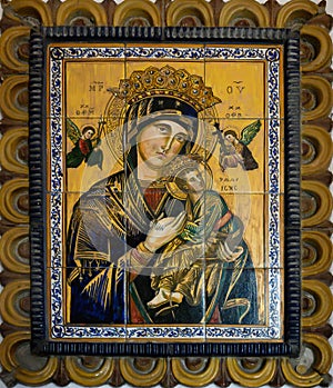 Icon Virgin Mother Mary and Son Jesus with Angels beside. Basilica de Nuestra Senora Del Pilar, Buenos Aires, Argentina