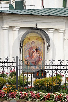 Icon on wall of  Church of Savior on city Spasa na gorodu of 17th century on Kotoroslnaya embankment, Golden ring of Russia, Yar photo