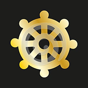 Icon wheel of of Dharma in gold. Buddhist symbol