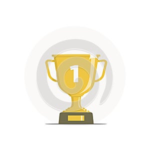 Icon winner cup. Gold trophy. First place. Vector illustration in flat style