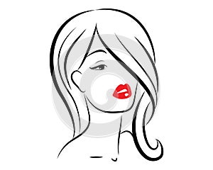 Icon women face with red lips vector