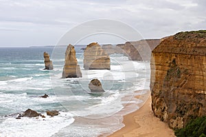 The iconic 12 Apostles on an overcast day in Port Campbell Victoria Australia on October 3rd 2023