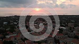 Iconic aerial scenery over the old historical town of Areopoli Lakonia, Greece