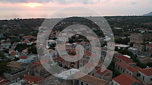 Iconic aerial scenery over the old historical town of Areopoli Lakonia, Greece