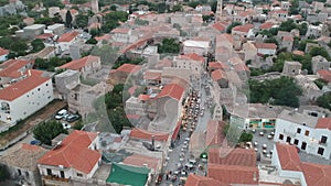 Iconic aerial scenery over the old historical town of Areopoli Lakonia, Greece