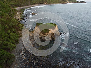 The iconic aerial view of Menganti Beach in Kebumen City