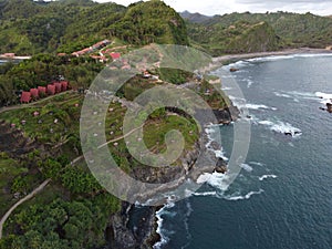 The iconic aerial view of Menganti Beach in Kebumen City