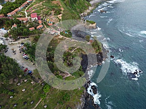 The iconic aerial view of Menganti Beach in Kebumen City