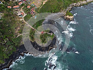 The iconic aerial view of Menganti Beach in Kebumen City