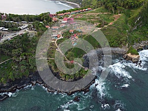 The iconic aerial view of Menganti Beach in Kebumen City