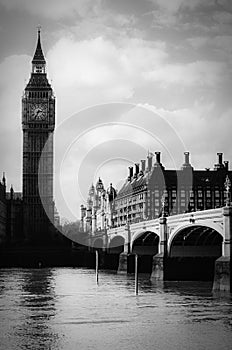 Iconic Big Ben and Westminster Bridge in London