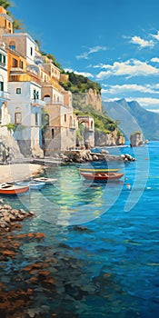 Iconic Boats On Water In The Style Of Michael Komarck And Dmitry Spiros