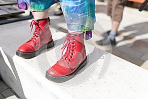 Iconic British fashion Dr Martens red boots