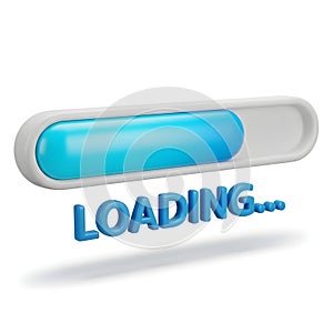 3D loading bar graphic with bright blue progress indicator on white background