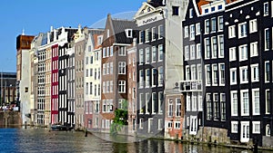 The iconic dancing houses at Damrak, Amsterdam