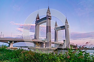 The iconic drawbridge located across the river in the Terengganu, Malaysia