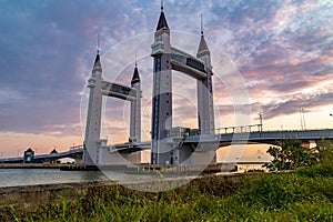 The iconic drawbridge located across the river in the Terengganu, Malaysia