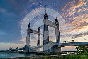 The iconic drawbridge located across the river in the Terengganu, Malaysia