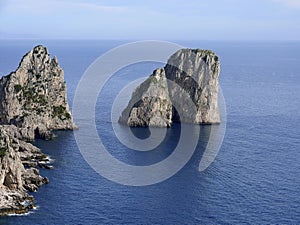 The iconic Faraglioni Rocks off the island of Capri in Italy