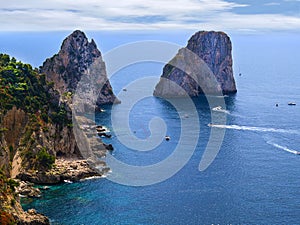 The iconic Faraglioni Rocks off the island of Capri in Italy