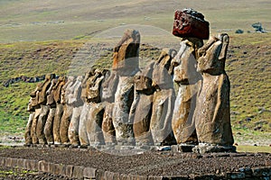 The Iconic Fifteen Moai Statues of Ahu Tongariki Ceremonial Platform, Archaeological site on Easter Island, Chile