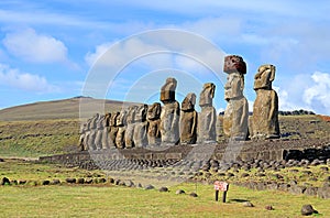 The Iconic Fifteen Moai Statues of Ahu Tongariki Ceremonial Platform on Easter Island, Chile