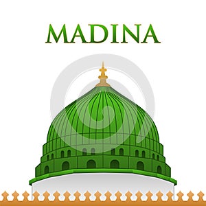 The Iconic Green Dome of the Prophet`s Mosque in Madina, Saudi Arabia