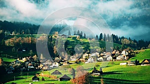 Iconic hilly Swiss landsape time lapse. Sarnen, Switzerland