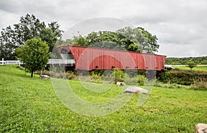 The iconic Hogback Covered Bridge spanning the North River, Winterset, Madison County, Iowa