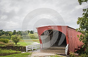 The iconic Hogback Covered Bridge spanning the North River, Winterset, Madison County, Iowa