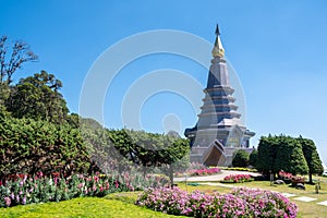 The iconic hot-spots view of Phra Maha Dhatu Nabhapolbhumisiri or The Great Holy Relics Pagoda Nabhapolbhumisiri with the