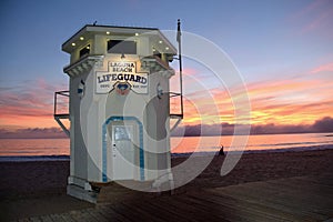 The iconic life guard tower on the Main Beach of Laguna Beach, California.