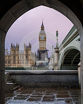 Iconic London Big Ben with the arch framing