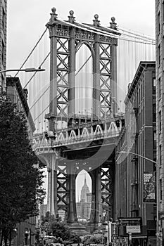 The iconic Manhattan Bridge from Dumbo in Brooklyn, New York City, USA