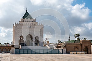 Iconic mausoleum of the Moroccan kings Hassan II. and Mohammed V. at the Hassan quarter in Rabat