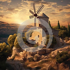 The iconic Montefiore Windmill in Yemin Moshe, Jerusalem