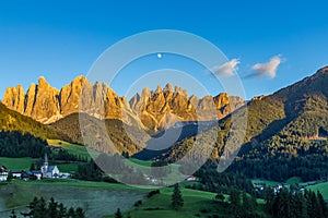 Iconic mountain landscape in Dolomites region, Santa Maddalena in Funes valley, Italy